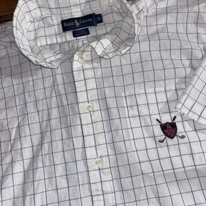 Ralph Lauren Shirt Men's XL White Blue Checked TILDEN Golf Crest Logo Preppy SS